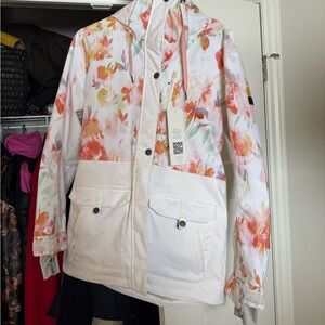 Roxy White and Pink Floral Ski Jacket